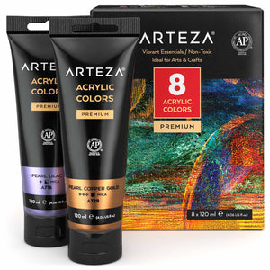 Metallic Acrylic Paint, Vibrant Essentials, 4oz Tubes - Set of 8